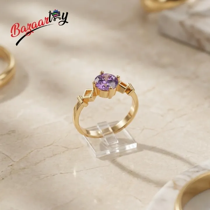 Bazaarly Purple Stone Gold Tone Ring for Women – Elegant Fashion Jewelry Ring